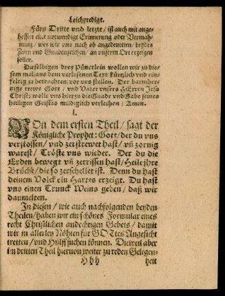 I. Von dem ersten Theil/ sagt der Königliche Prophet: Gott/ der du uns verstossen/ [...]