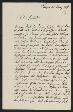 237r-238v, Brief: Tübingen 25. März 1878