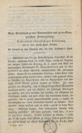 I-XLVII Mein Verhältniß zu den Rationalisten und zu der Evangelischen Kirchenzeitung : eine zulezt abgenöthigte Erklärung