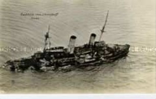 Zerschossenes russisches Linienschiff Slawa