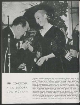 Siria condecora a la señora Eva Perón