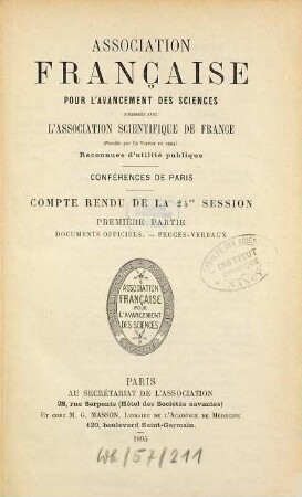 Comptes rendus de la ... session. 24. 1895, Partie 1