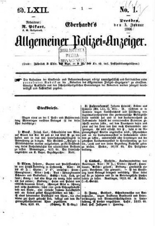 Eberhardt's allgemeiner Polizei-Anzeiger. 62. 1866 = Jan. - Juni