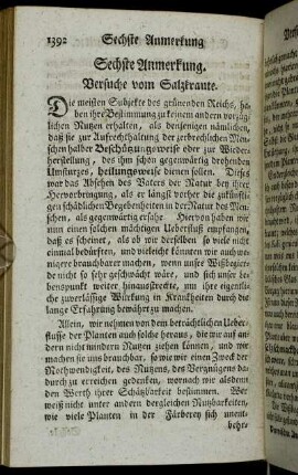 Sechste Anmerkung. Versuche vom Salzkraute.