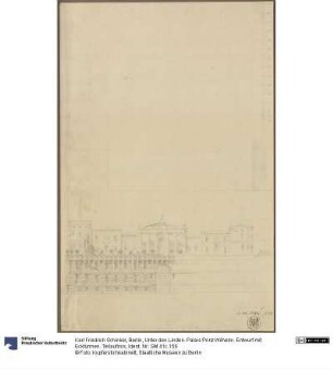 Berlin, Unter den Linden. Palais Prinz Wilhelm. Entwurf mit Ecktürmen. Teilaufriss