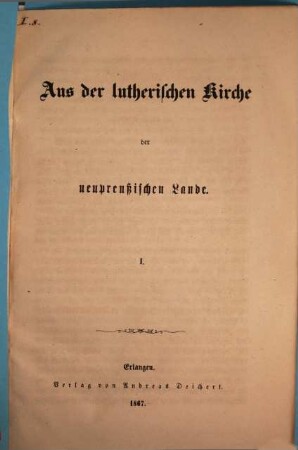 Aus der lutherischen Kirche der neupreußischen Lande, 1