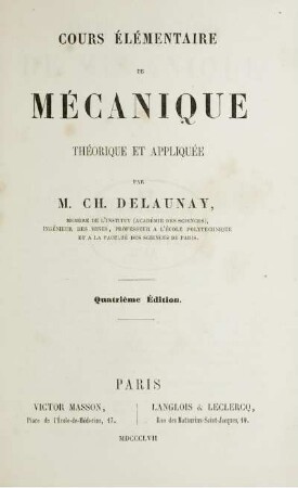 Cours élémentaire de mécanique théorique et appliquée