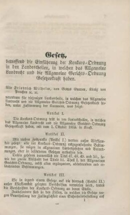 I. Gesetz vom 8. Mai 1855, betreffend die Einführung der Konkurs-Ordnung.