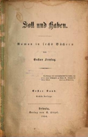 Soll und Haben : Roman in sechs Büchern, 1