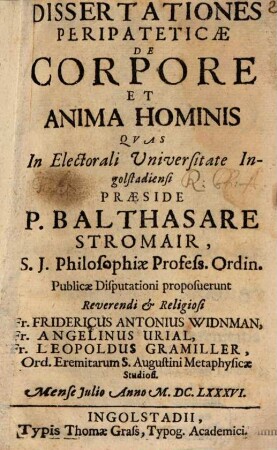 Dissertationes Peripateticae De Corpore Et Anima Hominis