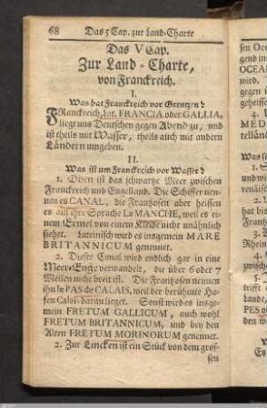Das V. Capitel. Zur Land-Charte, von Frankreich.