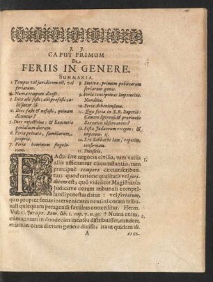 Caput Primum De Feriis in Genere