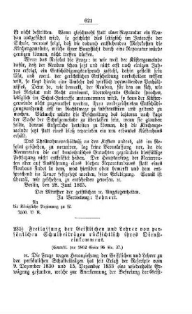 Freilassung der Geistlichen und Lehrer von persönlichen Schulbeiträgen rücksichtlich ihres Diensteinkommens : [V. Elementarschulwesen]