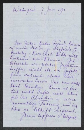 Brief von Eva Chamberlain an Gerhart Hauptmann