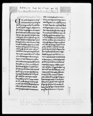 Miracula Sanctae Mariae, Sermones de sanctis per annum — Kleine Initiale V (olo), Folio 97recto