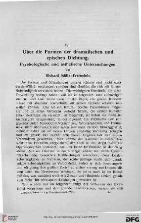 Über die Formen der dramatischen und epischen Dichtung