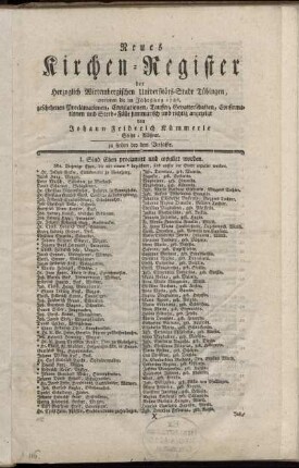 1786: Neues Kirchen-Register der Herzoglich Wirtembergischen Universitäts-Stadt Tübingen