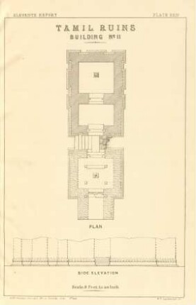 Plate XXIV. Tamil ruins. Building No. 11. Plan. Side elevation.