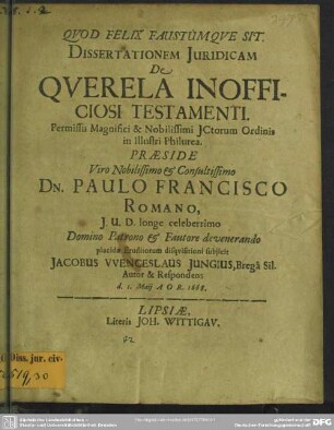 Dissertationem Iuridicam De Querela Inofficiosi Testamenti