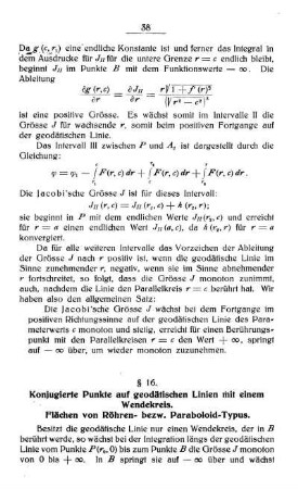 § 16. Konjugierte Punkte auf geodätischen Linien mit einem Wendekreis. Flächen von Röhren- bezw. Paraboloid-Typus.