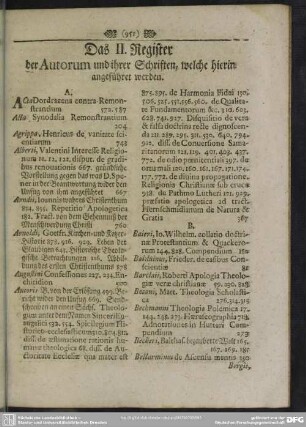 Das II. Register der Autorum und ihrer Schriften, welche hierin angeführet werden