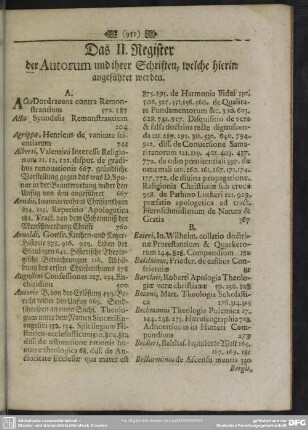 Das II. Register der Autorum und ihrer Schriften, welche hierin angeführet werden