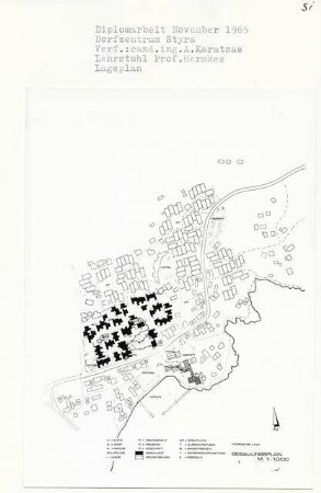 Dorfzentrum, Euböa-Styra (Diplomarbeit bei Bernhard Hermkes): Bebauungsplan 1:1000
