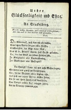 Ueber Glückseeligkeit und Ehre.