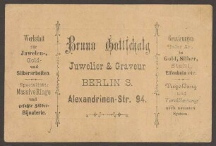 Werbepostkarte Juwelier und Graveur "Bruno Gottschalg", Alexandrinenstraße 95-96