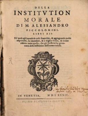 Della Institutione morale Lib. 12