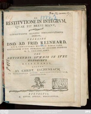 De Restitvtione In Integrvm, Qvae Fit Brevi Manv