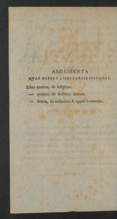 Argumenta quae habent libri partis secundae.