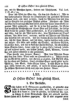 LXII. O HErre GOtt! dein göttlich Wort.