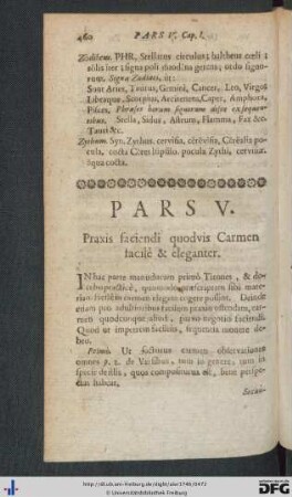 Pars Quinta. Praxis faciendi quodvis Carmen facilè et eleganter.