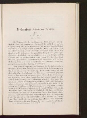 Myothermische Fragen und Versuche