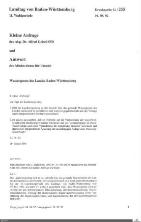 Anfrage der SPD: Wassergesetz