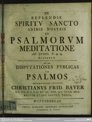 De Replendis Spiritu Sancto Animis Nostris Ex Psalmorum Meditatione Ad Ephes. V. 18. 19. Disserit