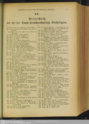 XX. Verzeichniß der bei der Stadt-Fernsprechanlage Betheiligten