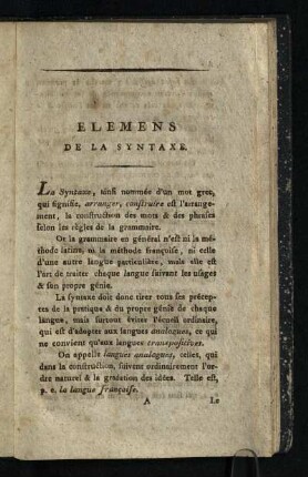 Elements De La Syntaxe