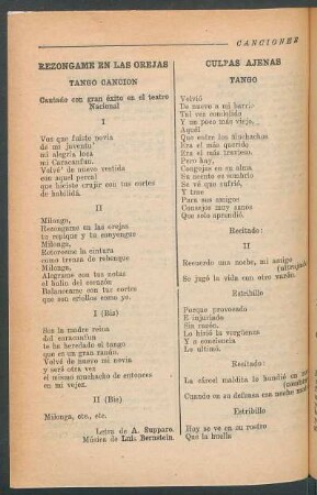 Rezongame en las orejas : Tango canción