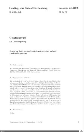 Gesetzentwurf Änderung Landesbeamtengesetz