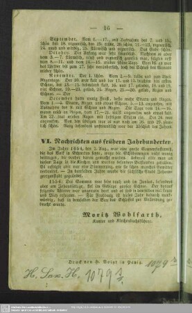 VI. Nachrichten aus frühern Jahrhunderten