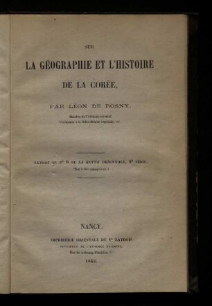 Sur la géographie et l'histoire de la Corée
