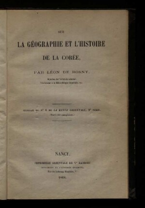 Sur la géographie et l'histoire de la Corée