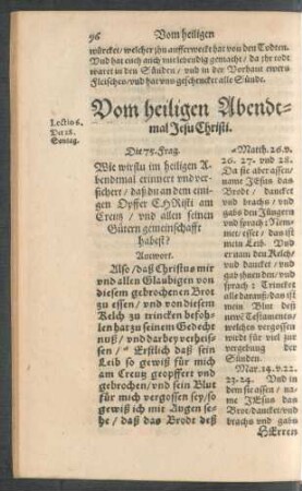 Vom heiligen Abendtmal Jesu Christi.