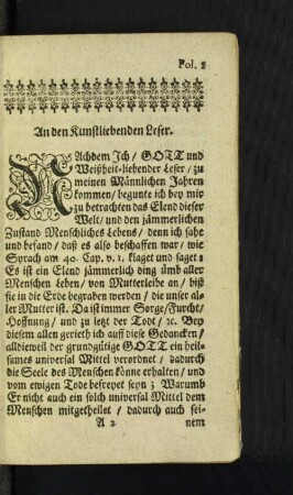An den Kunstliebenden Leser.