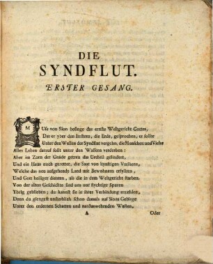 Die Syndflut : Ein Gedicht. In fynf Gesaengen