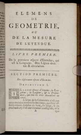 Livre I - II. Longueur. Des Lignes droites et circulair. Largeur. Des Surfaces planes.