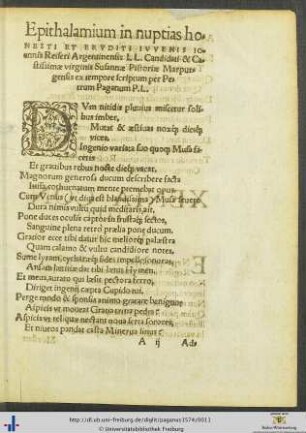 Epithalamium in nuptias Ioannis Reiseri et Susannæ Pistoriæ