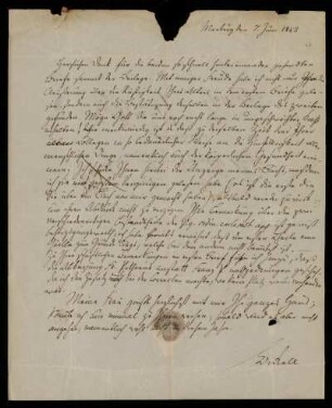 17: Brief von Johann Wilhelm Bickell an Gustav Hugo, Marburg, 7.6.1843